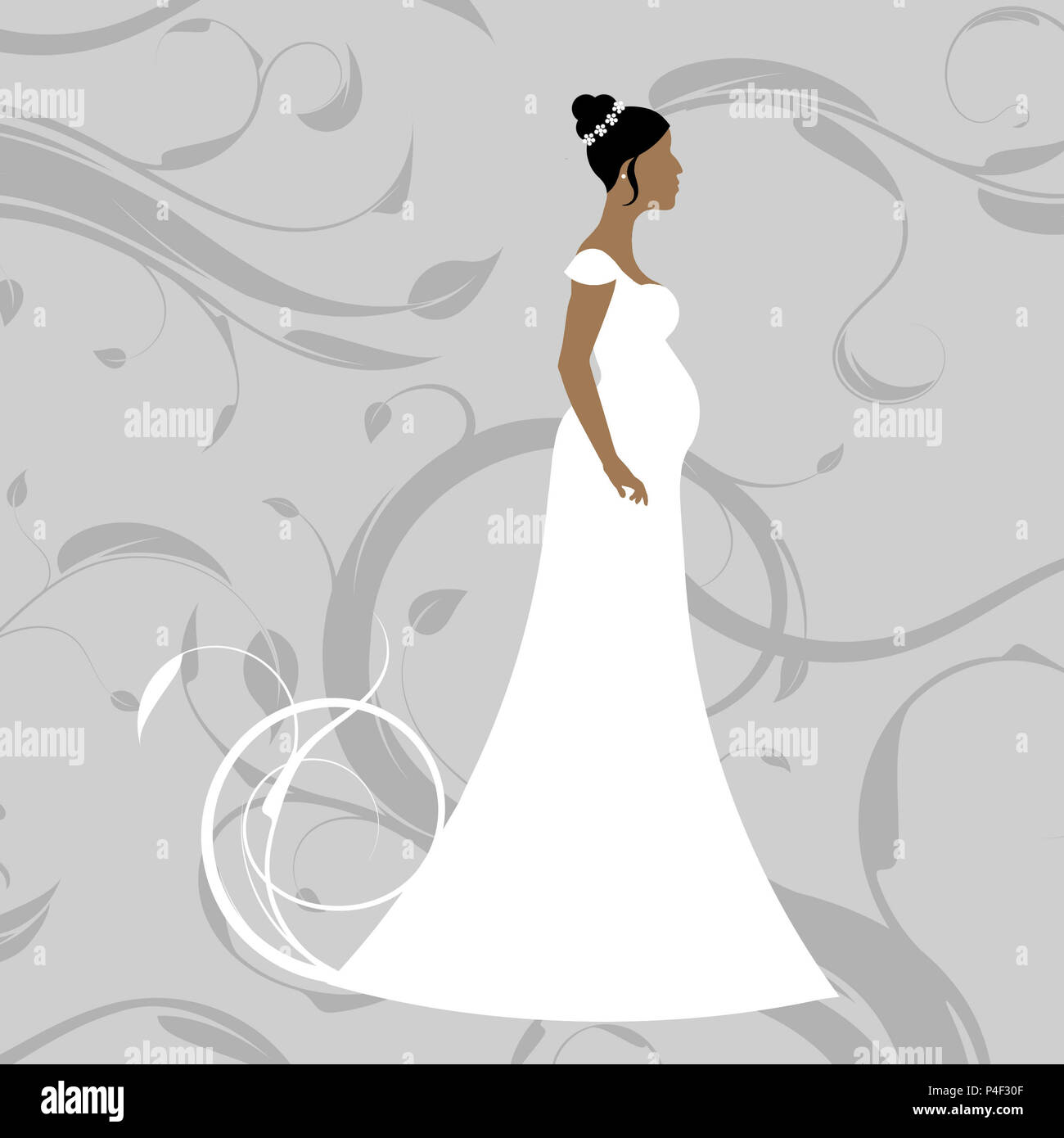 Bride Graphics Simple Simple, elegant illustration of a beautiful bride against a patterned ...
