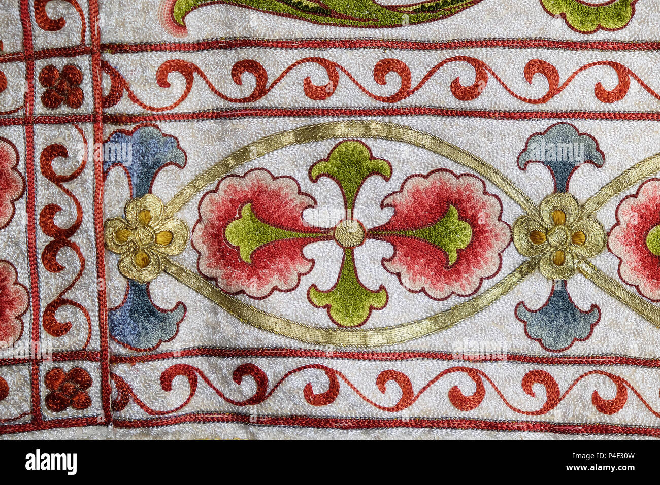 Machine embroidery cloth with flower pattern on dark background. Kashmiri  Style Embroidery. Indoor studio shot. Landscape Stock Photo - Alamy