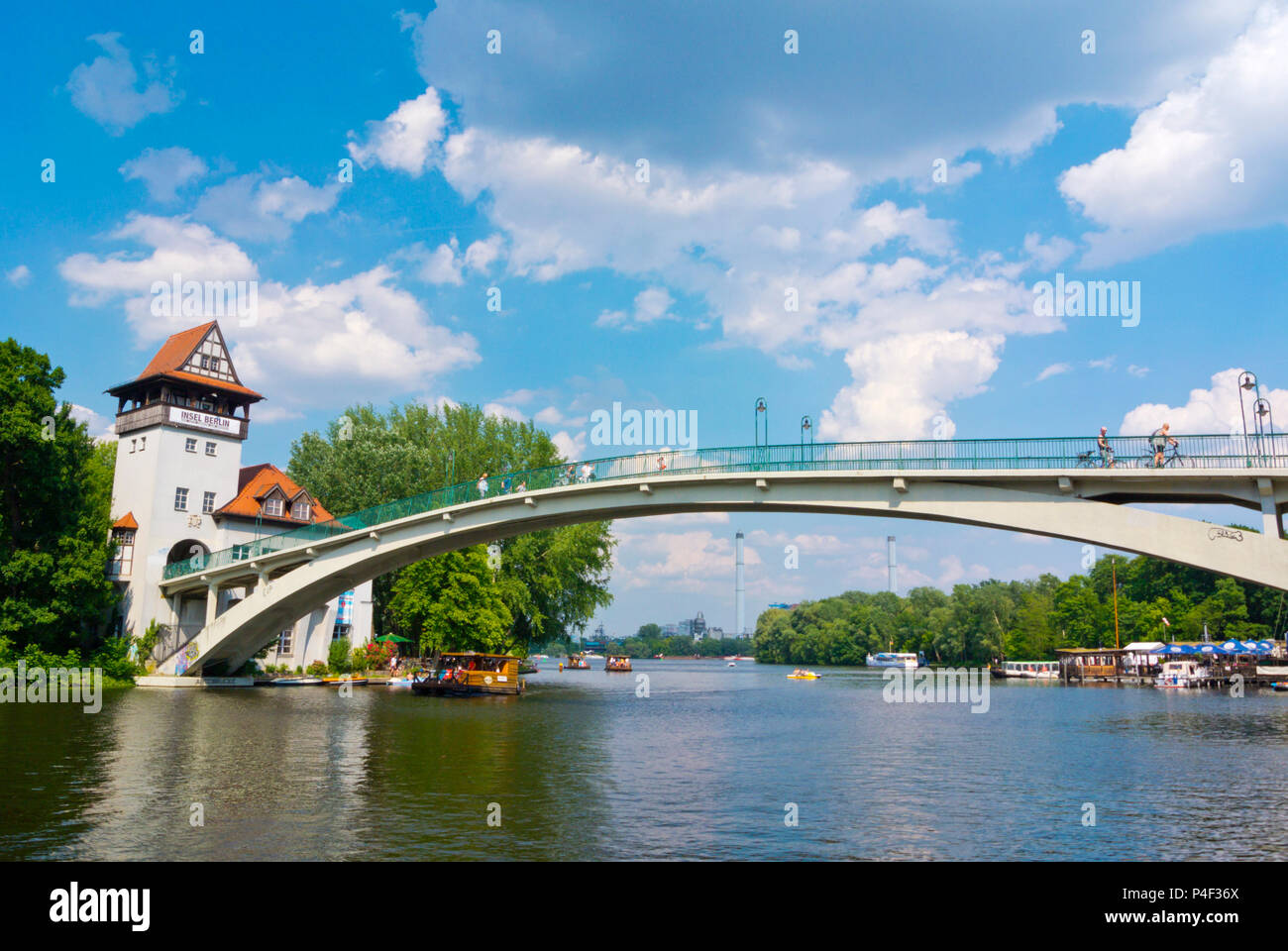 Bridge leading to Insel der Jugend, Treptower Park, Alt-Treptow, Berlin, Germany Stock Photo