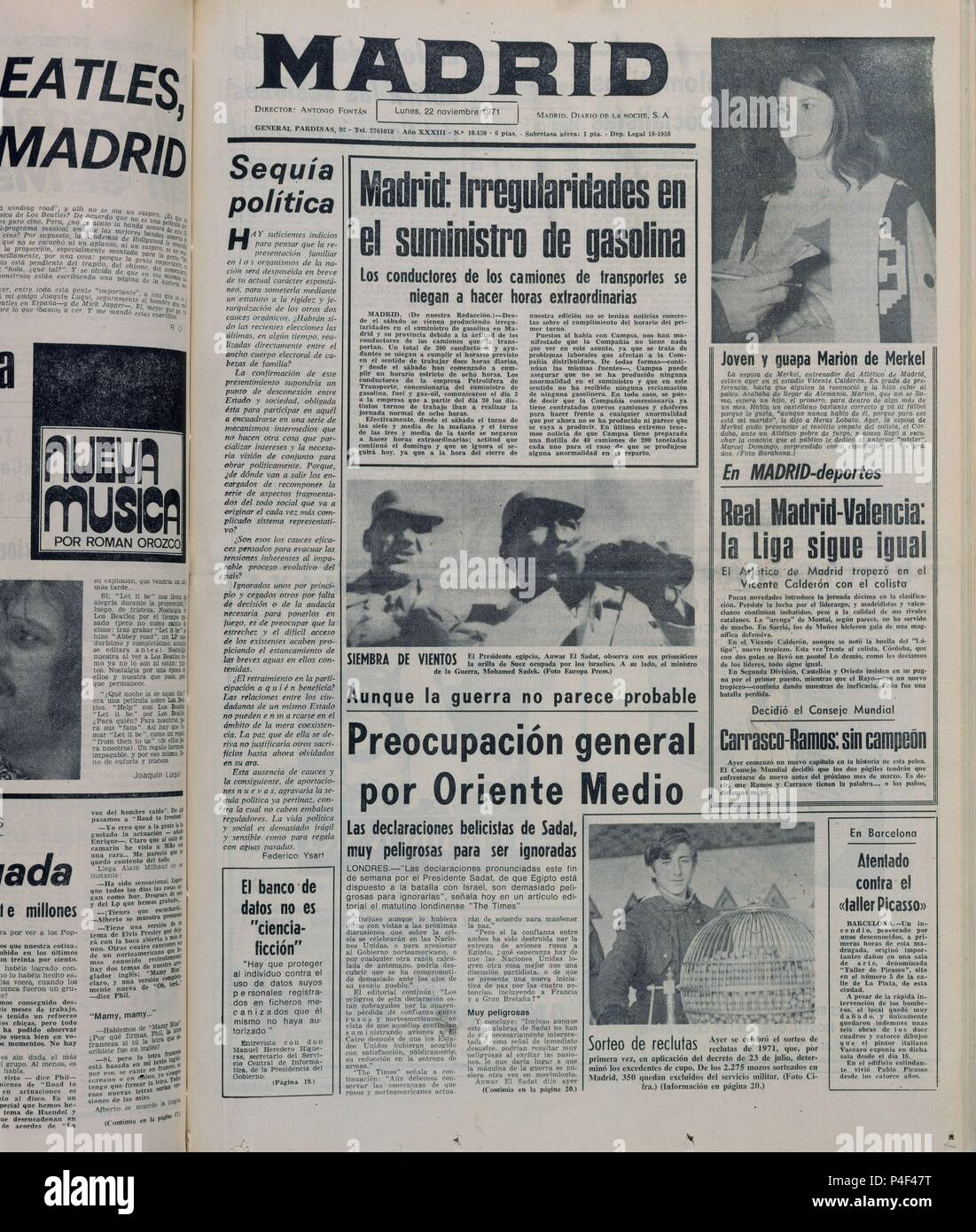 PORTADA DEL DIARIO MADRID - 22/11/1971. Location: HEMEROTECA MUNICIPAL, SPAIN. Stock Photo