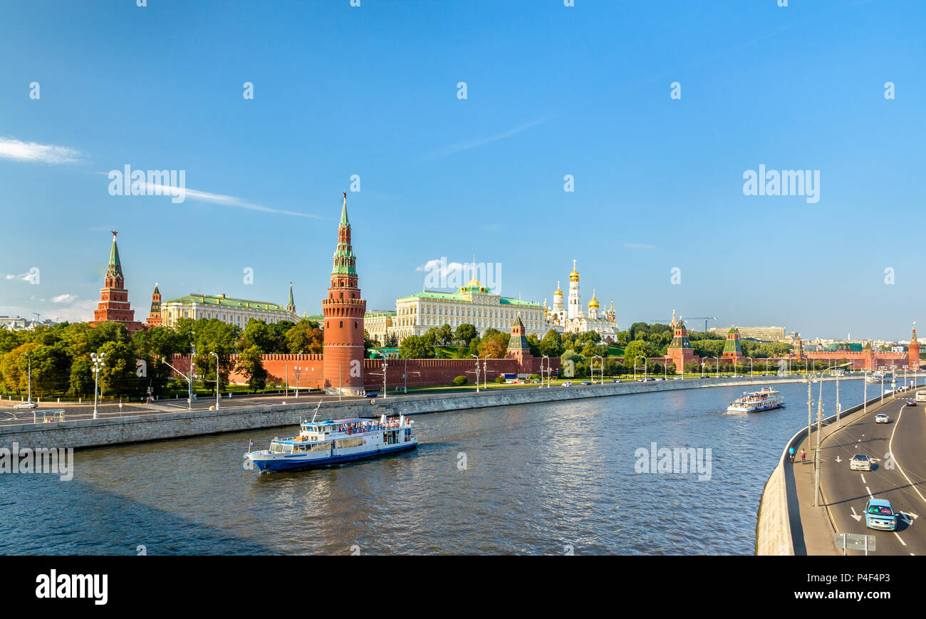 Panorama of Moscow Kremlin with the Moskva river - Russia Stock Photo