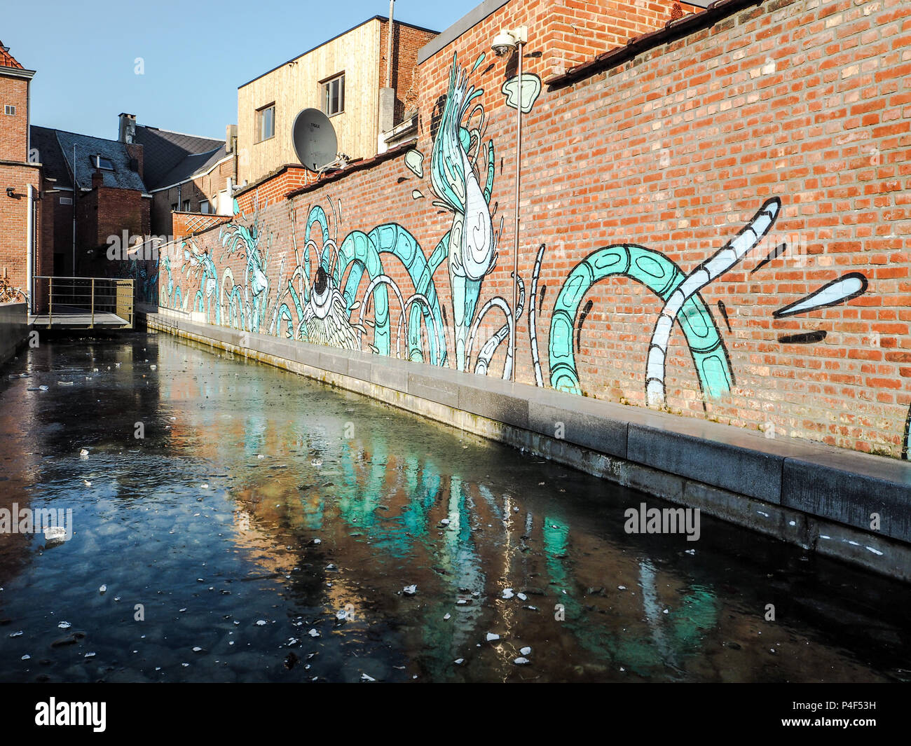 Mechelen, March 2018: Street art by city artist Gijs Van Hee at the Rik Wouters tuin Stock Photo