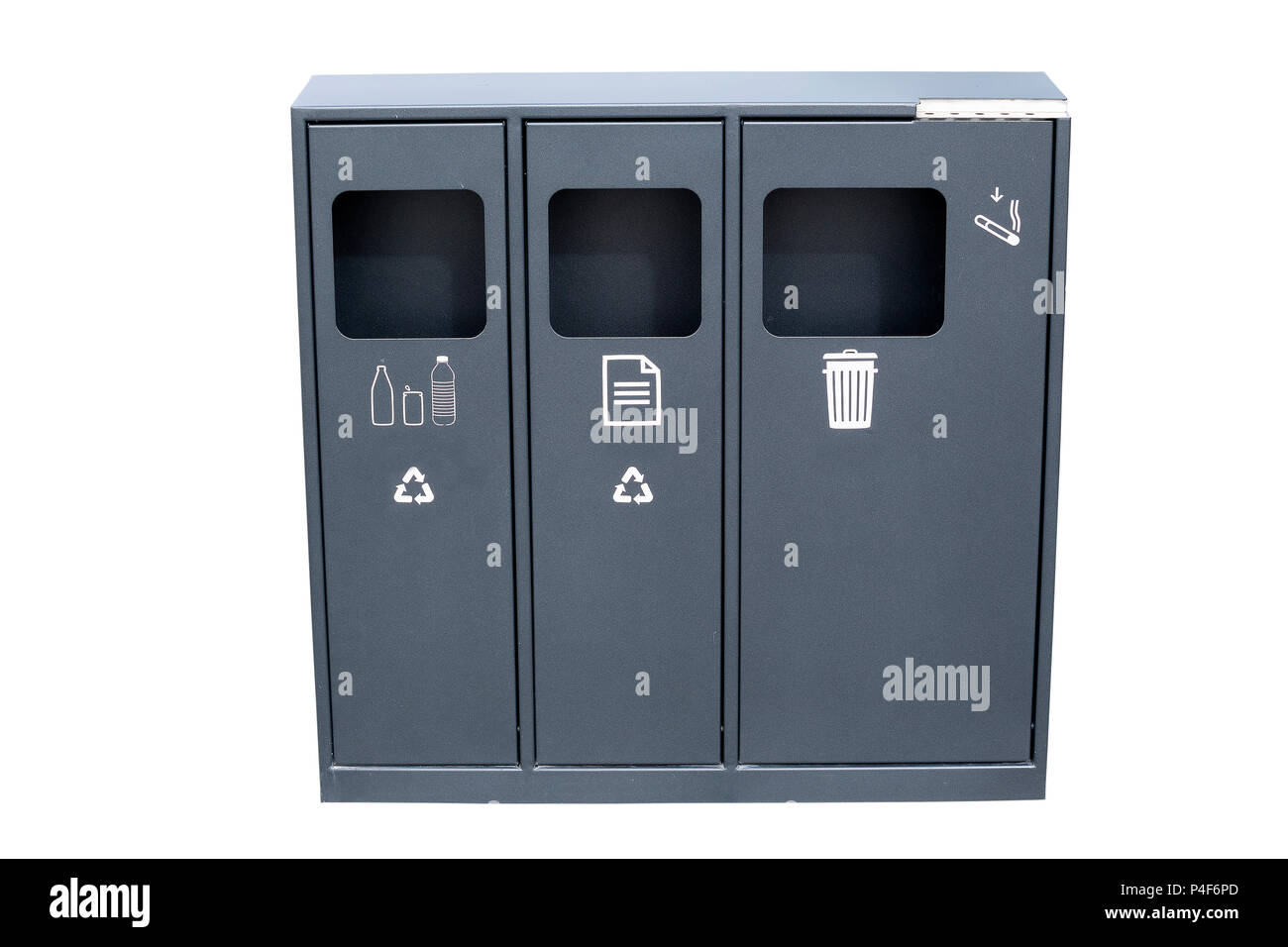 Recycle and garbage bins for collection of different materials. Trash