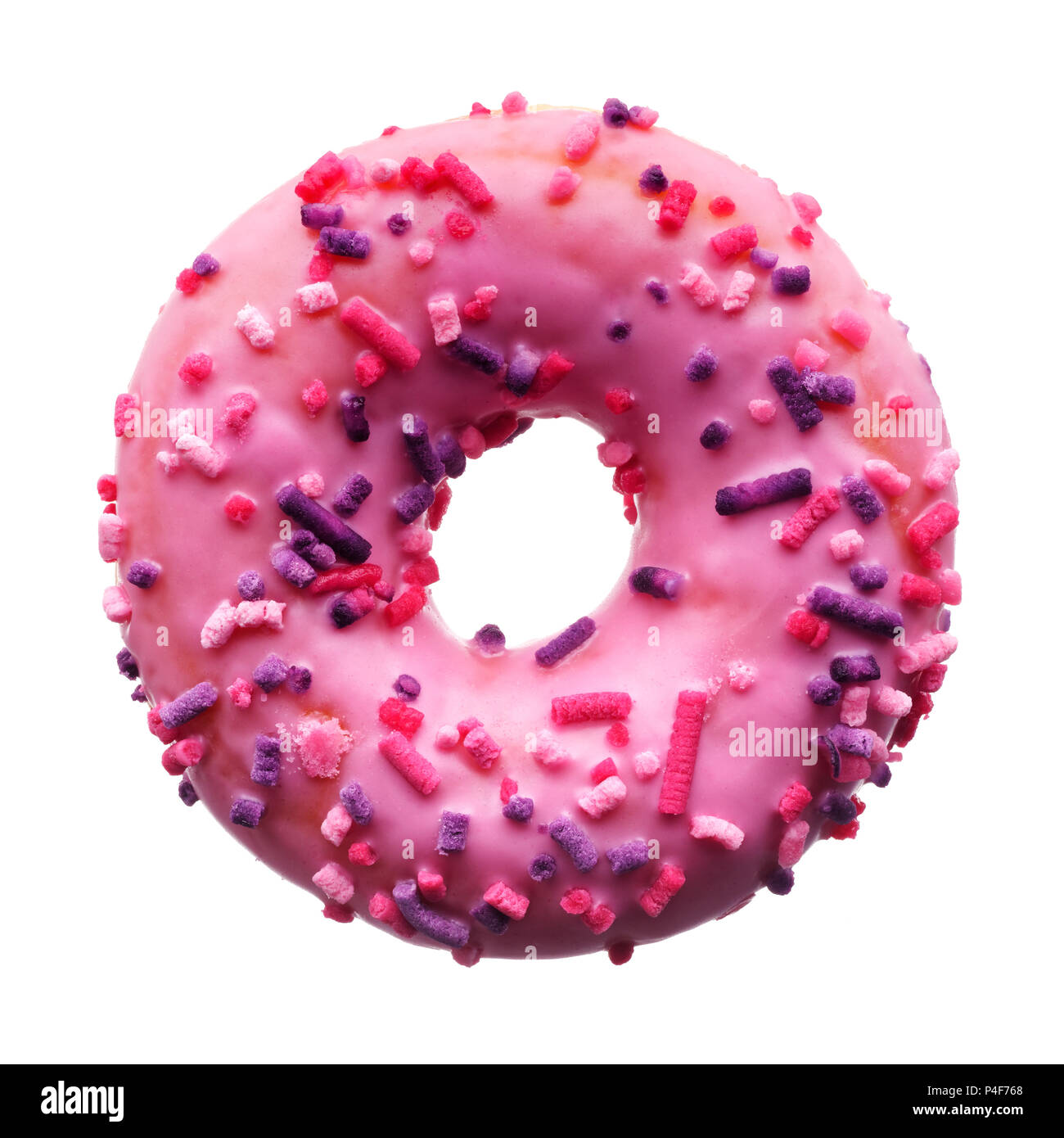 Food: single pink donut, isolated on white background Stock Photo