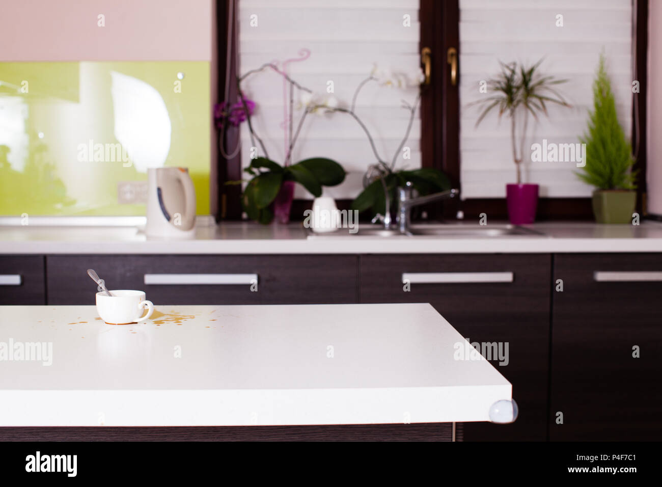 Kitchen interior with white tabletop Stock Photo Alamy