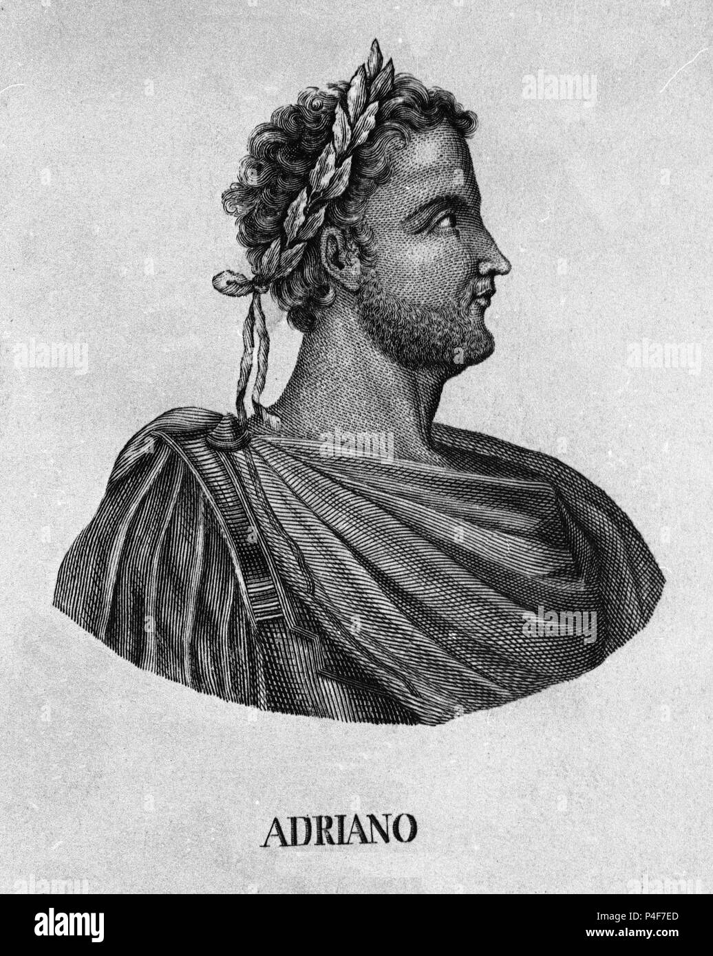 RETRATO DE ADRIANO (76/138) - ESPAÑOL Y EMPERADOR ROMANO - GRABADO S XIX. Location: BIBLIOTECA NACIONAL-COLECCION, MADRID, SPAIN. Stock Photo