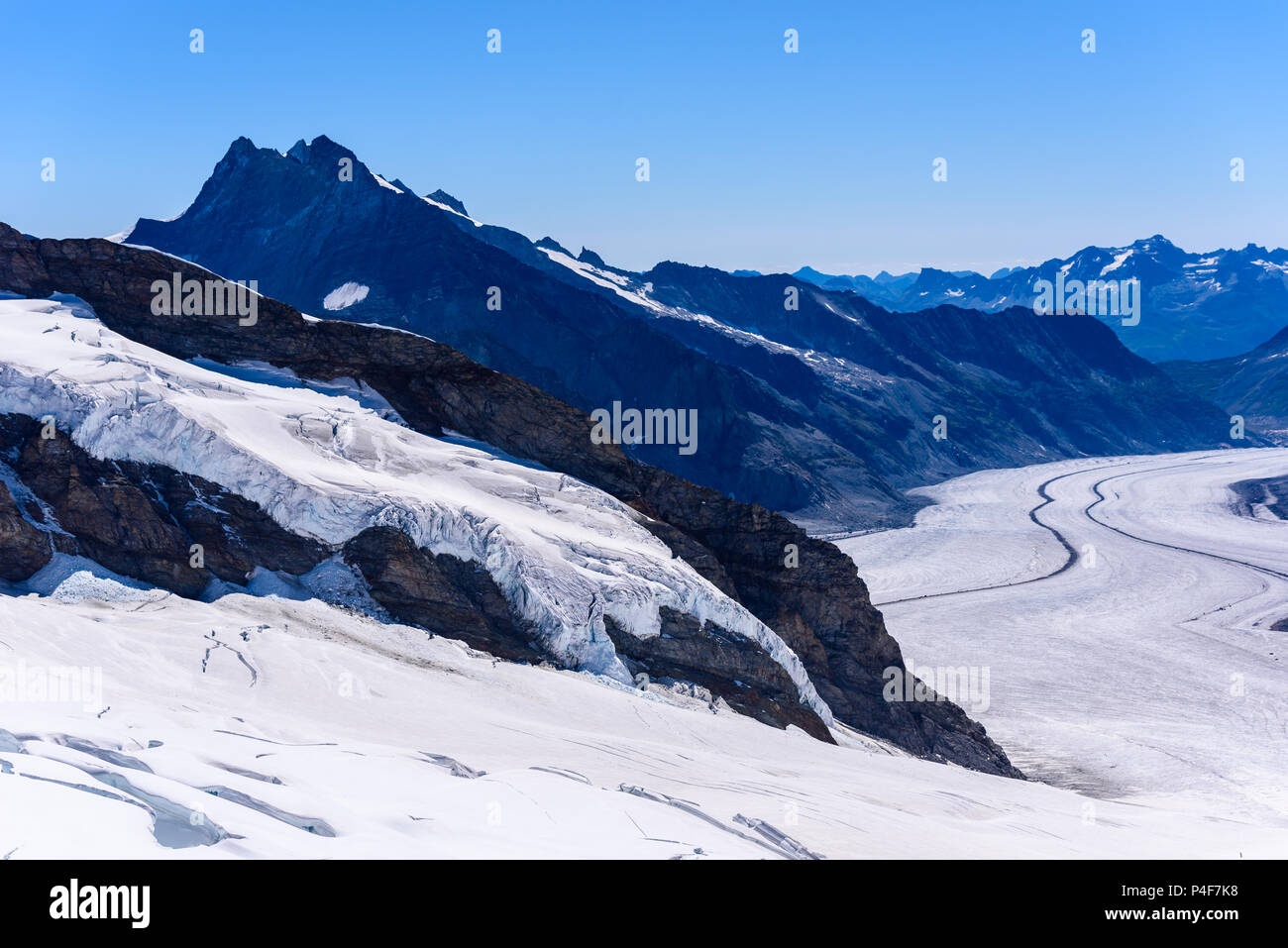 Aletsch glacier - ice landscape in Alps of Switzerland, Europe Stock Photo