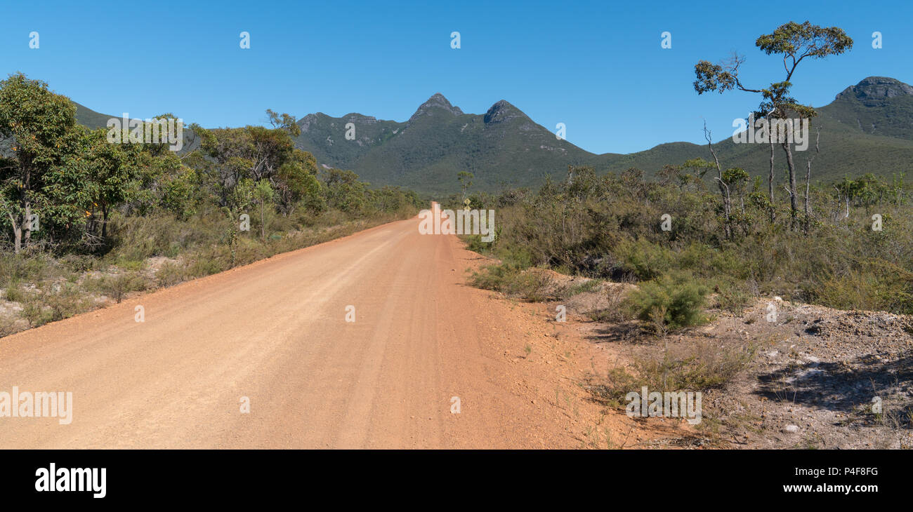 Dirty road into the Stirling Range National Park close to Mount Barker, Western Australia Stock Photo