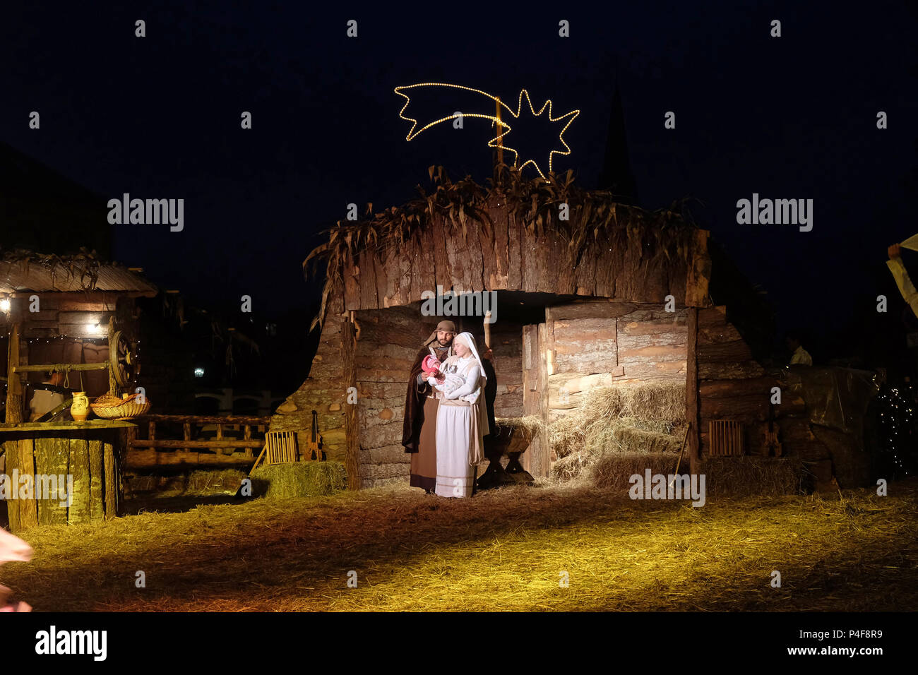 Community Cenacolo organizes live Christmas nativity scene in front Zagreb Cathedral Stock Photo