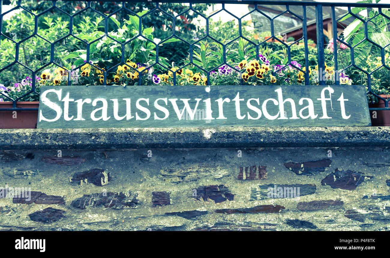 Strausswirtschaft sign on the Mosel Germany. Stock Photo
