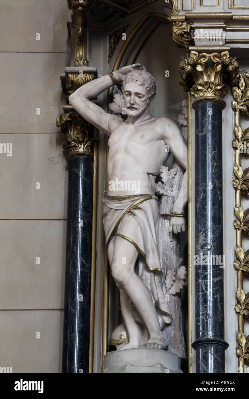 Saint Sebastian, the statue on the altar of St. Jerome in Zagreb
