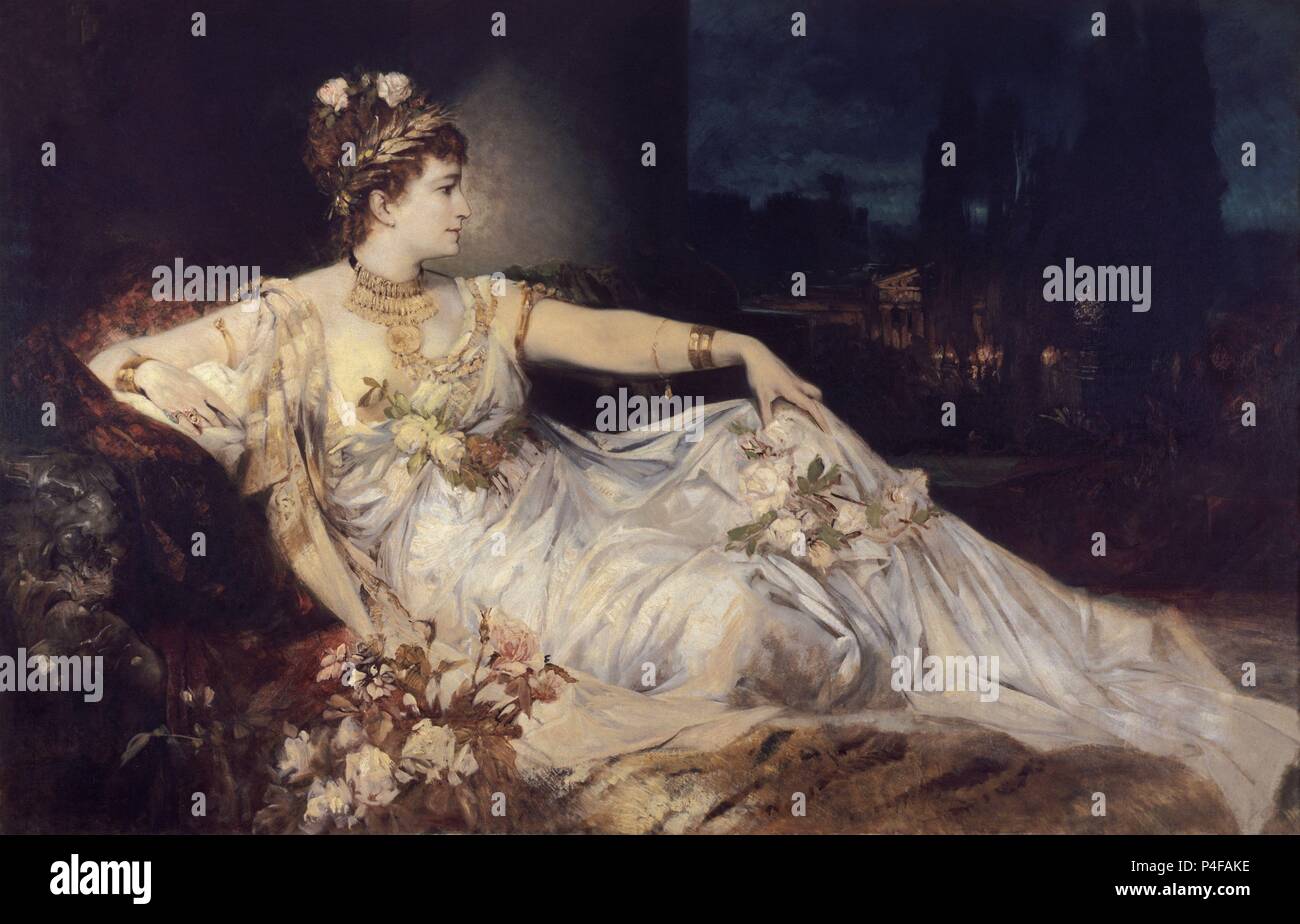 'Charlotte Wolter as Messalina', 1875, oil on canvas, 143 x 227 cm. Author: Hans Makart (1840-1884). Location: KUNSTHISTORISCHES MUSEUM / MUSEO DE BELLAS ARTES, WIEN. Stock Photo