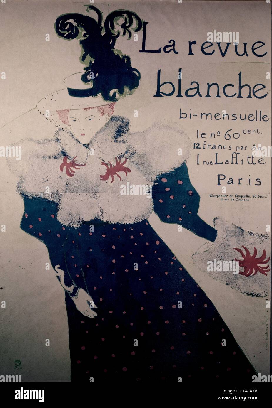 Poster advertising 'La Revue Blanche' - 1895 - 130x95 cm - lithograph. Author: Henri de Toulouse Lautrec (1864-1901). Location: MUSEO TOULOUSE LAUTREC, ALBI, FRANCE. Also known as: LA REVUE BLANCHE; LES MAITRES DE L'AFFICHE. Stock Photo