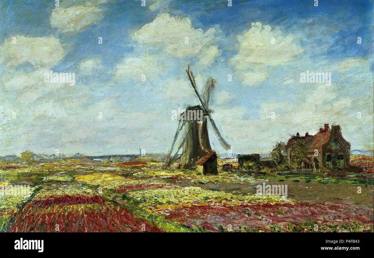 French school. Tulip Fields in Holland. Champs de tulipes en Hollande. 1886. Oil on canvas (65 x 81 cm). Paris, musée d'Orsay. Author: Claude Monet (1840-1926). Location: LOUVRE MUSEUM-PAINTINGS, FRANCE. Stock Photo
