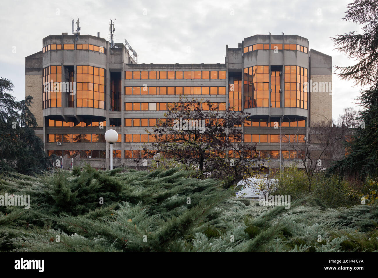 Belgrade, Serbia, administrative building with copper-colored mirrored windows in New Belgrade Stock Photo