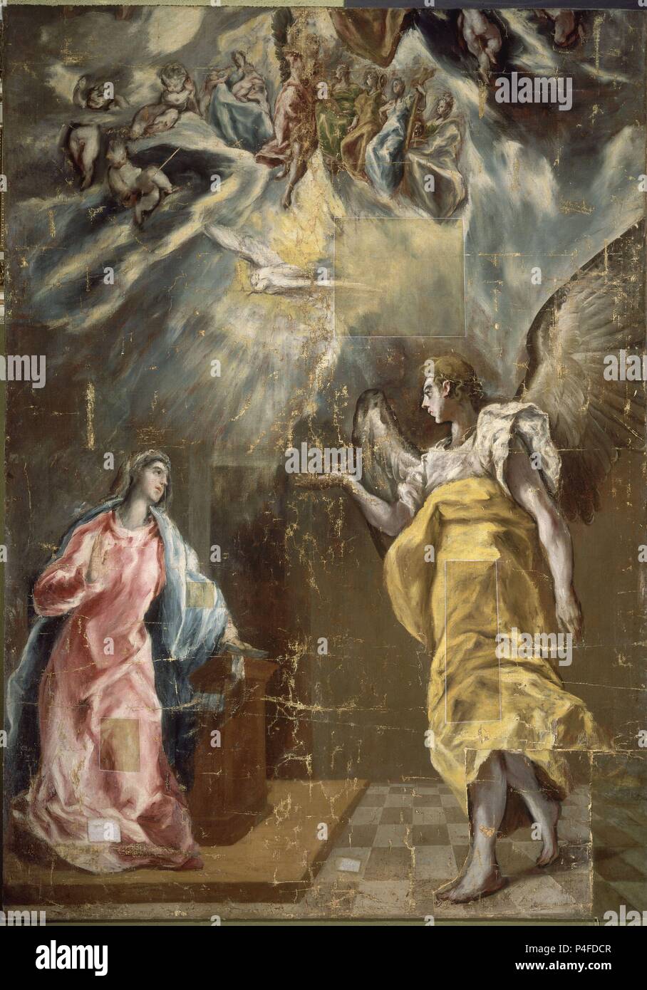 The Annunciation - 1614 - oil on canvas - 294x209 cm - Spanish Mannerism. Author: El Greco (1541-1614). Location: FUNDACION SANTANDER CENTRAL HISPANO, MADRID, SPAIN. Also known as: ANUNCIACION; LA ANUNCIACION. Stock Photo