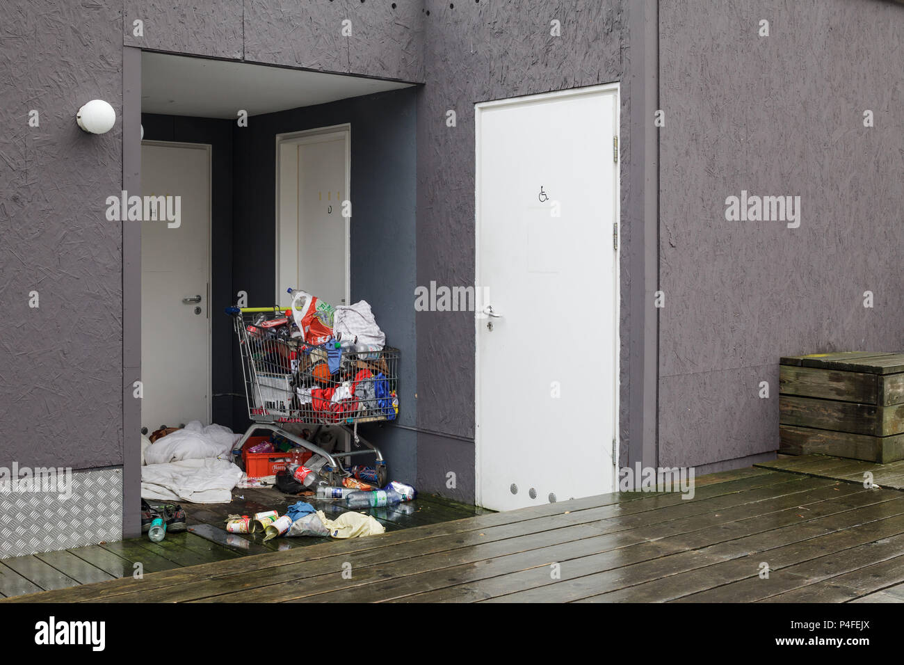 Berlin, Germany, a homeless person's sleep on the Piazzetta at the Kulturforum in Berlin-Tiergarten Stock Photo