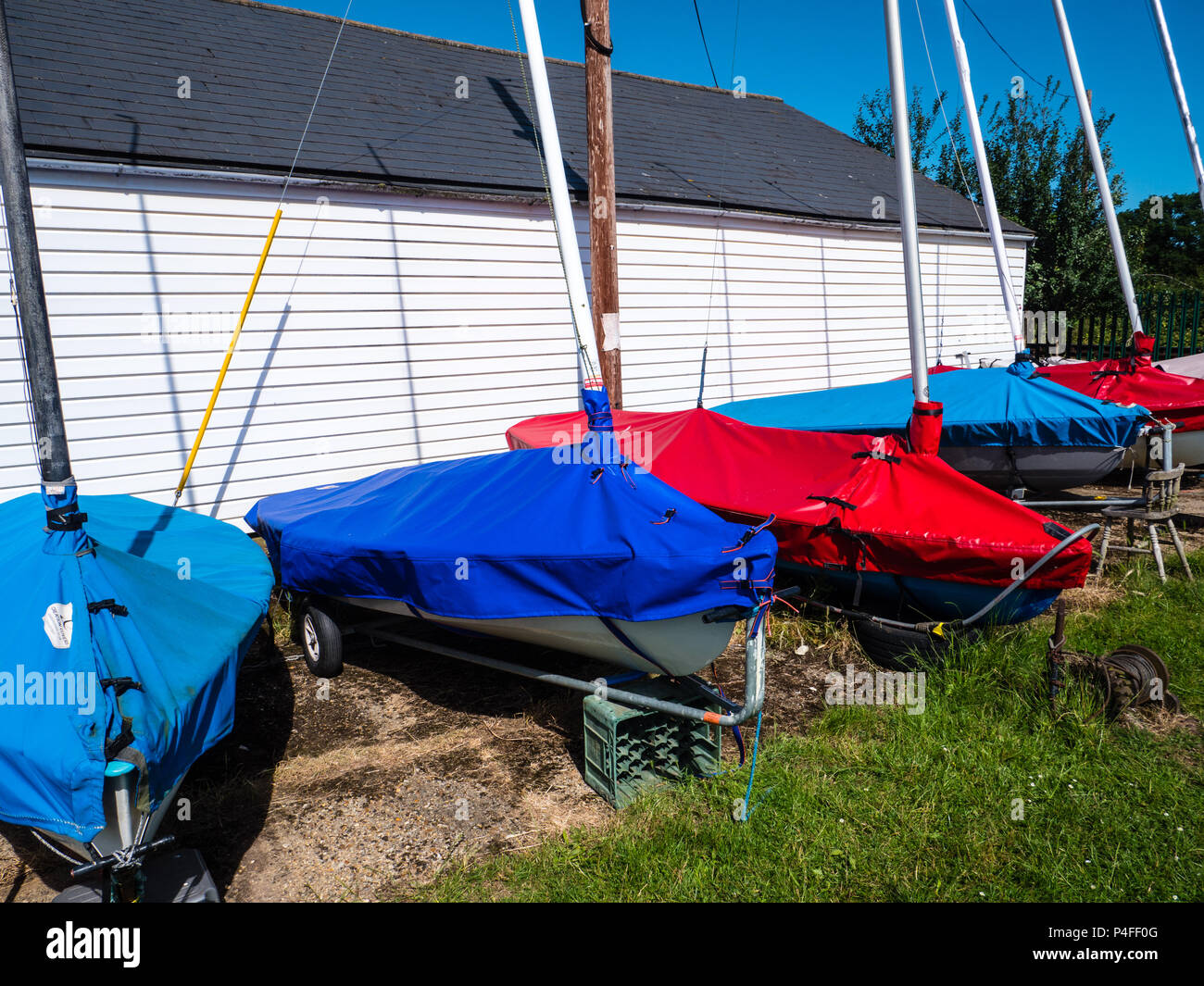 Boats outside Sailing Club, Bourne End, Buckinghamshire, England, UK