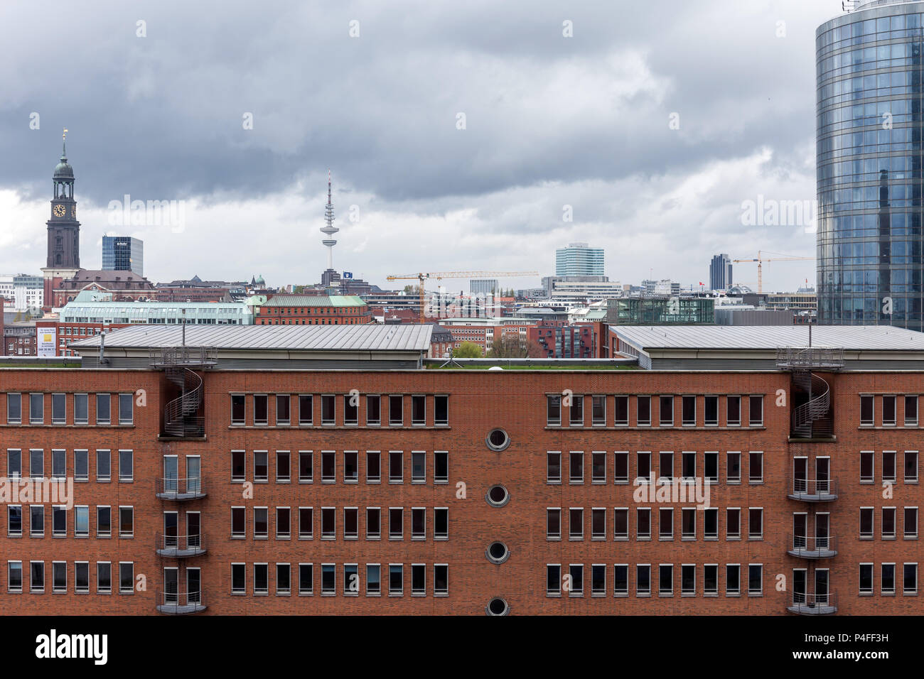 Hamburg, Germany, Panorama of Hamburg with Michel and Fernsehturm Stock Photo