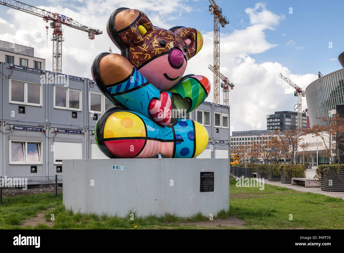 Berlin, Germany, sculpture Best Buddies Friedship Bear by Romero Britto at the Mercedes-Benz Arena in Berlin-Friedrichshain Stock Photo