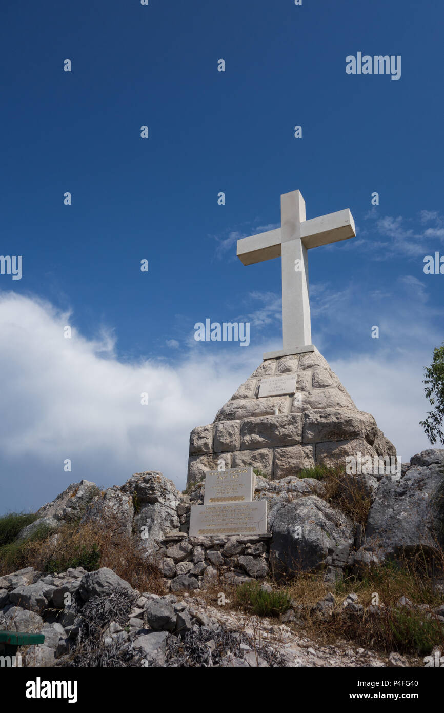 The White Cross atop Glavica Hill, Stari Grad, Croatia Stock Photo