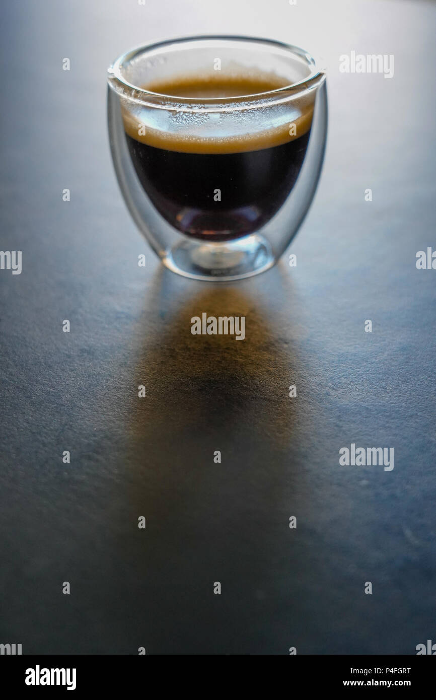 Glass coffee cup from Bodum with espresso on black background Stock Photo Alamy