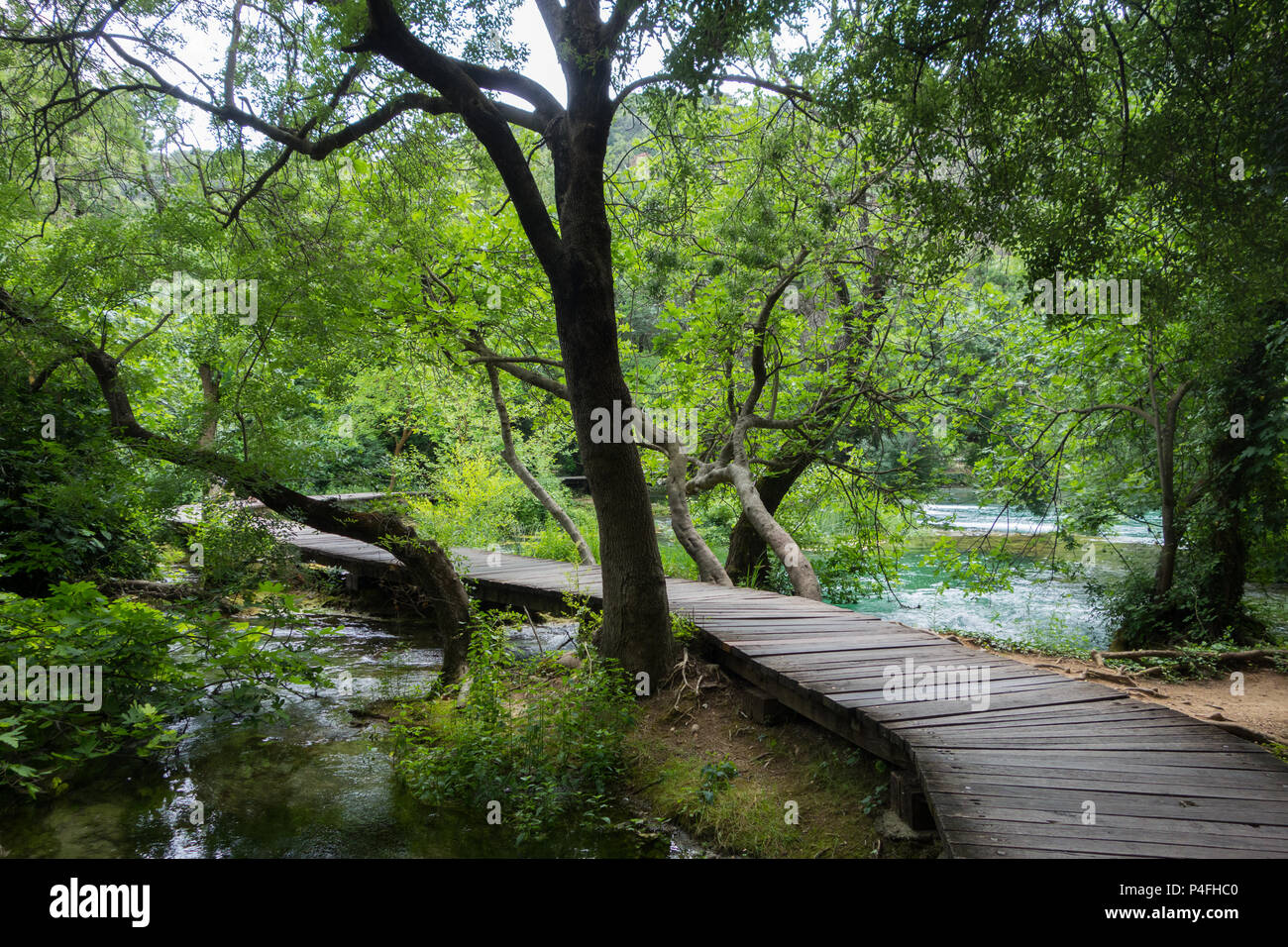 View of a wooden trail through the rivers of Krka national park, Croatia Stock Photo