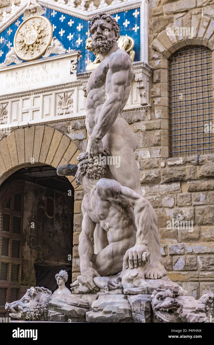 Statue Hercules and Cacus made by Bandinelli at 1534 at Piazza del Signoria in Florence Stock Photo