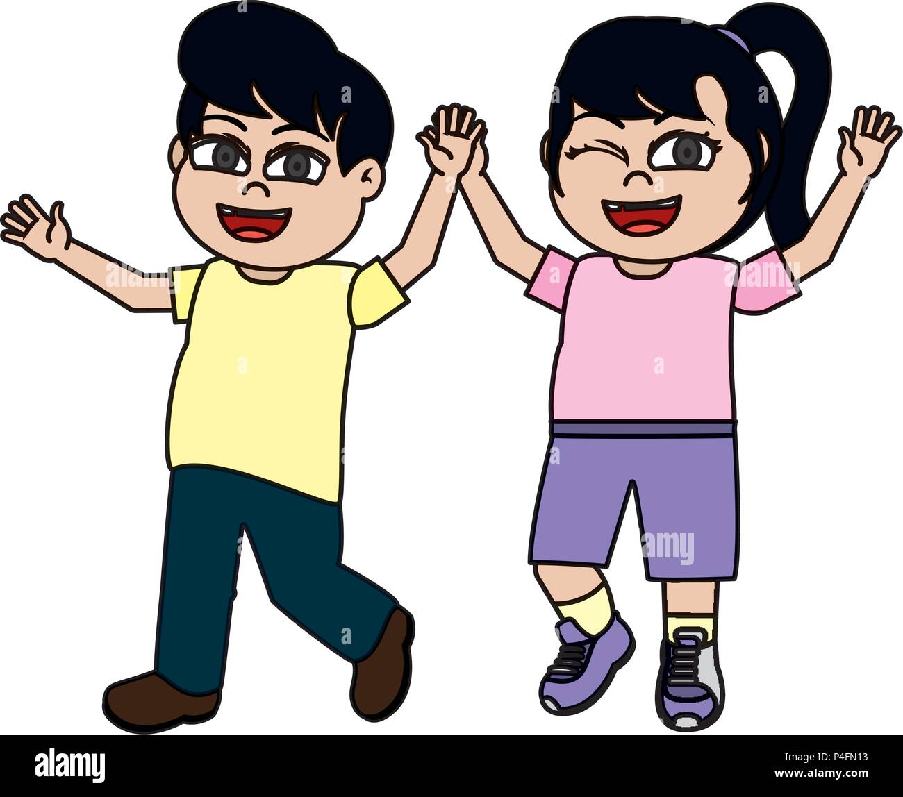 color happy girl and boy children with hands up Stock Vector Image ...