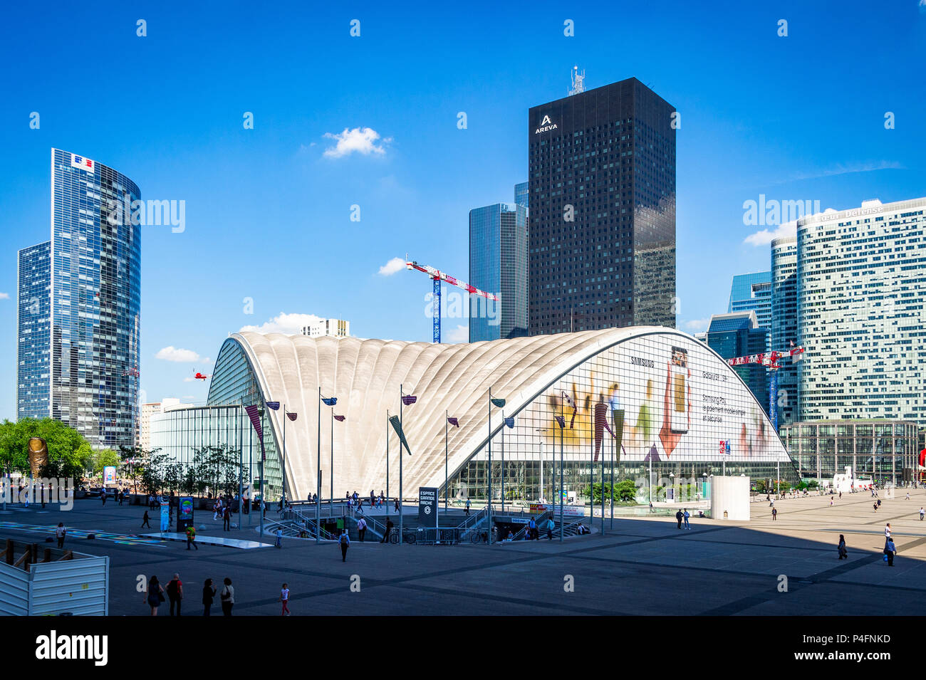 The strange yet wonderful La Defense area in Paris, France that houses an open-air museum. Stock Photo