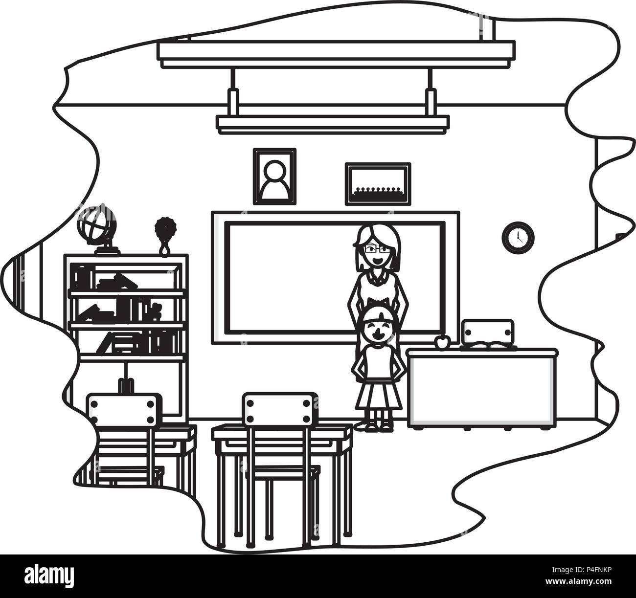line teacher and student learning in the school classroom Stock Vector ...