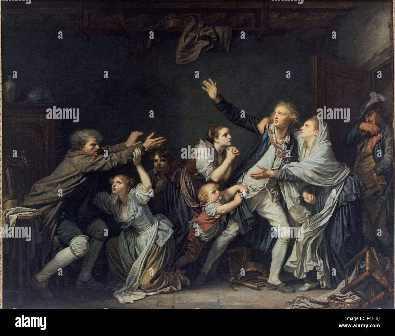 The Father's Curse or The Ungrateful Son - 1777 - 130x162 cm - oil on canvas - French School. Author: Jean Baptiste Greuze (1725-1805). Location: LOUVRE MUSEUM-PAINTINGS. Also known as: LA MALDICION PATERNA. Stock Photo