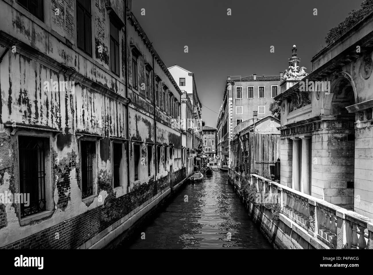 Venice, Italy. Some streets look sad . Black and white Stock Photo