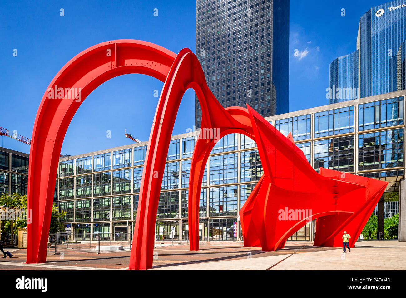 'Araignee Rouge' sculpture by Alexander Calder and sits in the La Defense area in Paris, France Stock Photo
