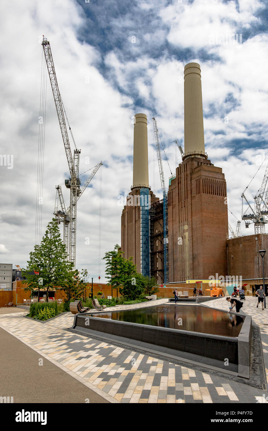 Luxury apartments and restaurants at Circus West Village at the multi billion pound redevelopment of Battersea Power Station and surrounding area Stock Photo