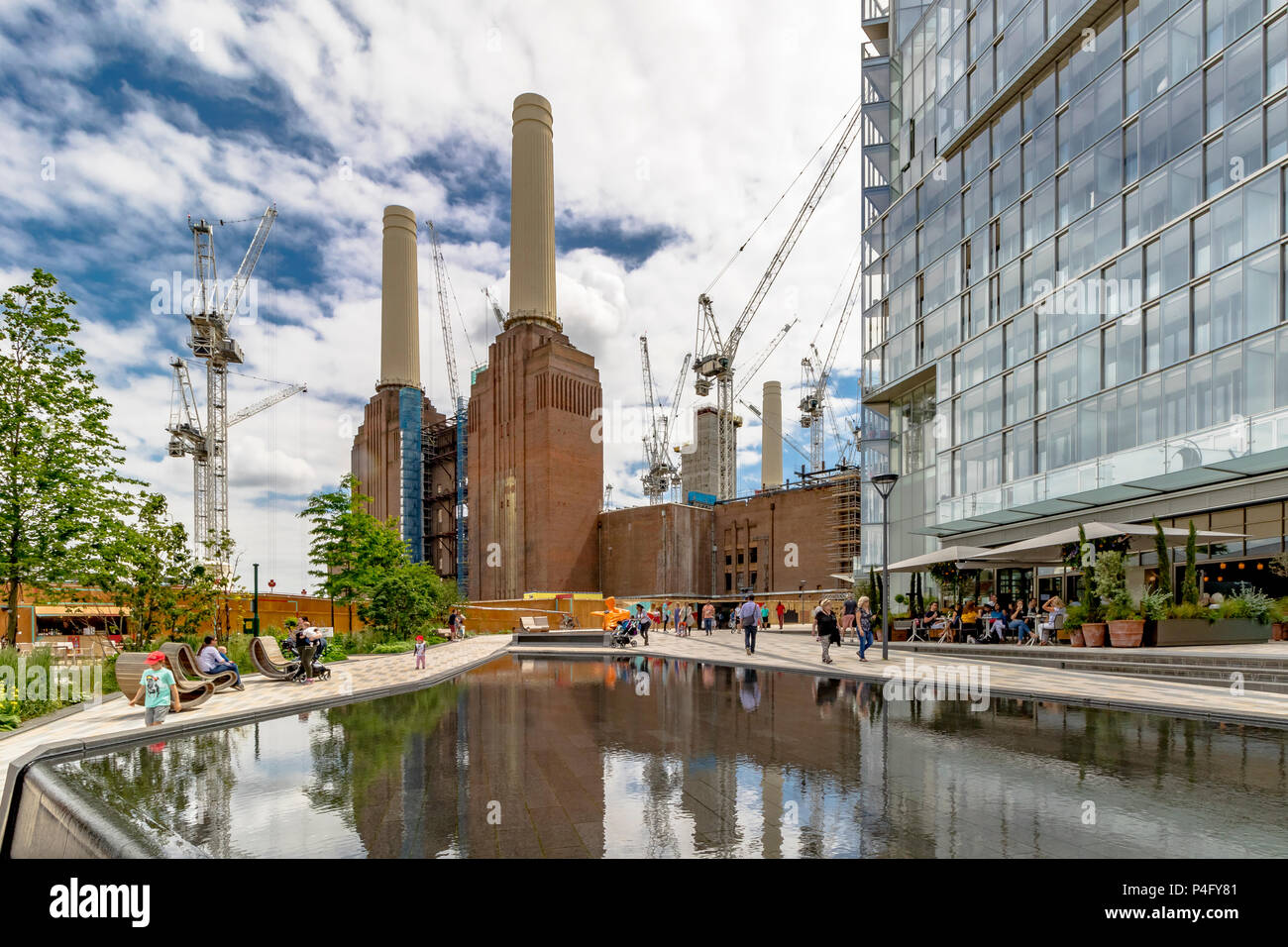 Luxury apartments and restaurants at Circus West Village at the multi billion pound redevelopment of Battersea Power Station and surrounding area Stock Photo