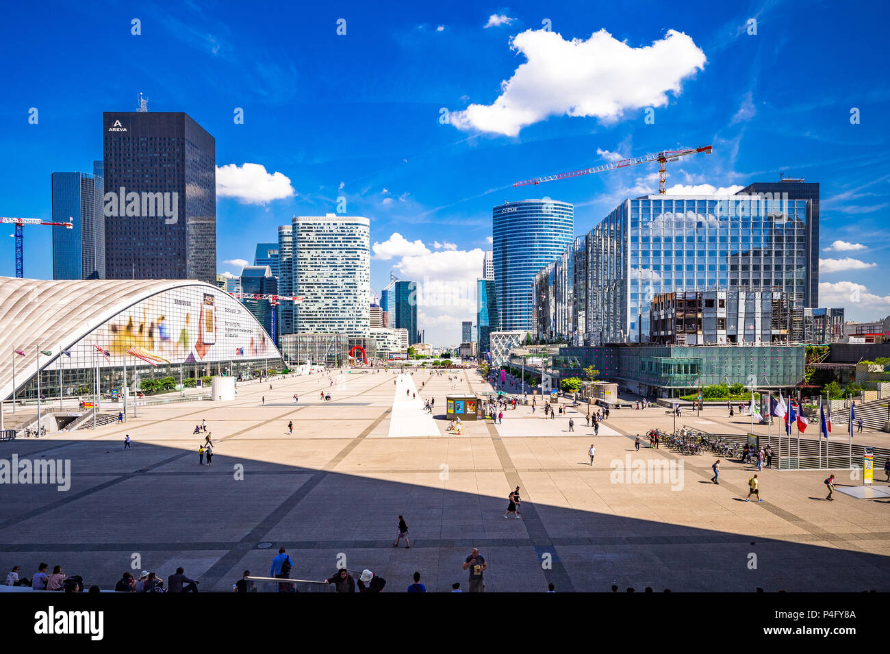 The strange yet wonderful La Defense area in Paris, France that houses an open-air museum. Stock Photo