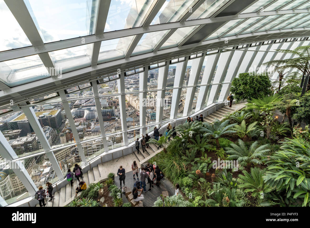 The Sky Garden, a public viewing gallery at the top of 20 Fenchurch Street , also known as The Walkie Talkie Building ,in The City Of London , UK Stock Photo