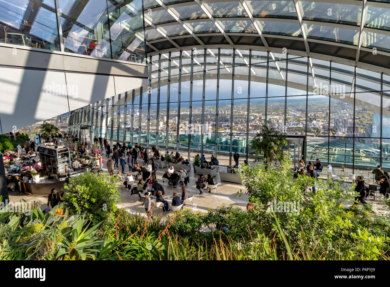 The Sky Garden, a public viewing gallery at the top of 20 Fenchurch Street , also known as The Walkie Talkie Building ,in The City Of London , UK Stock Photo