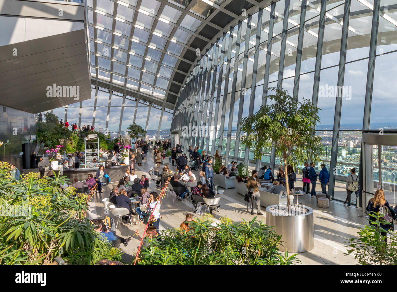 People at The Sky Garden at The top of 20 Fenchurch St or The Walkie Talkie Building in The City Of London, London ,UK Stock Photo