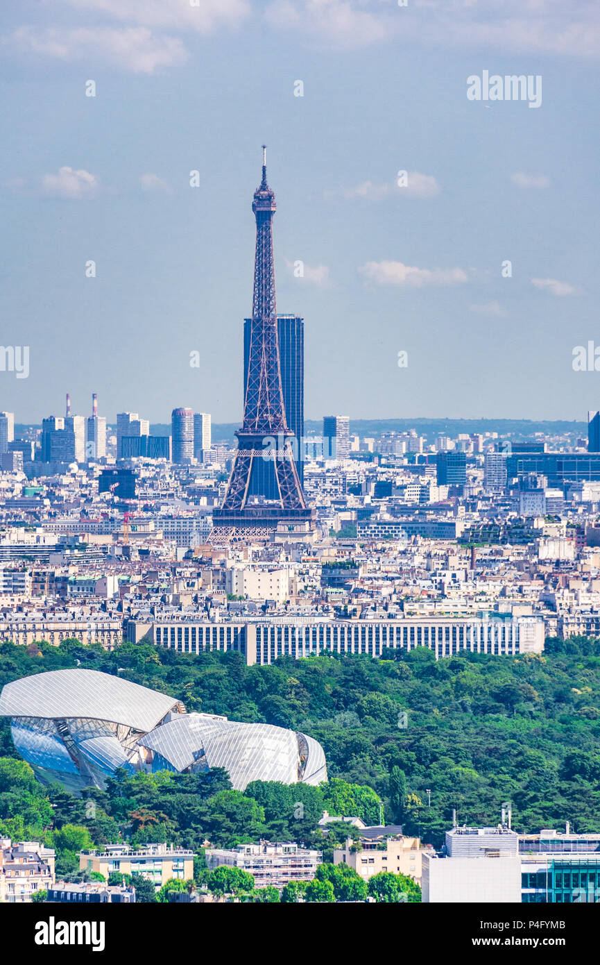 Views from the top of the Grand Arch within the La Defense area of Paris, France that houses an open-air museum. Stock Photo