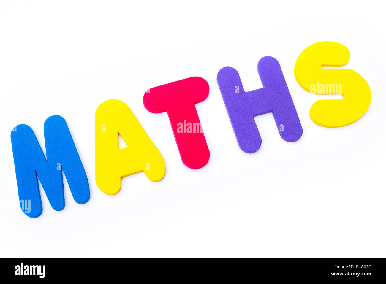 The word MATHS spelt in multi-coloured letters. Stock Photo