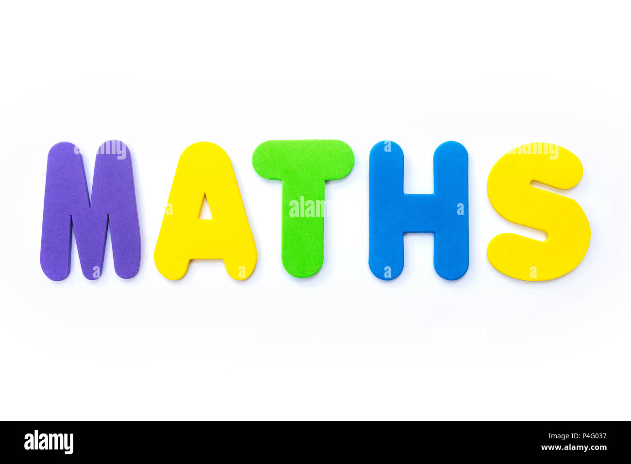 The word MATHS spelt in multi-coloured letters. Stock Photo