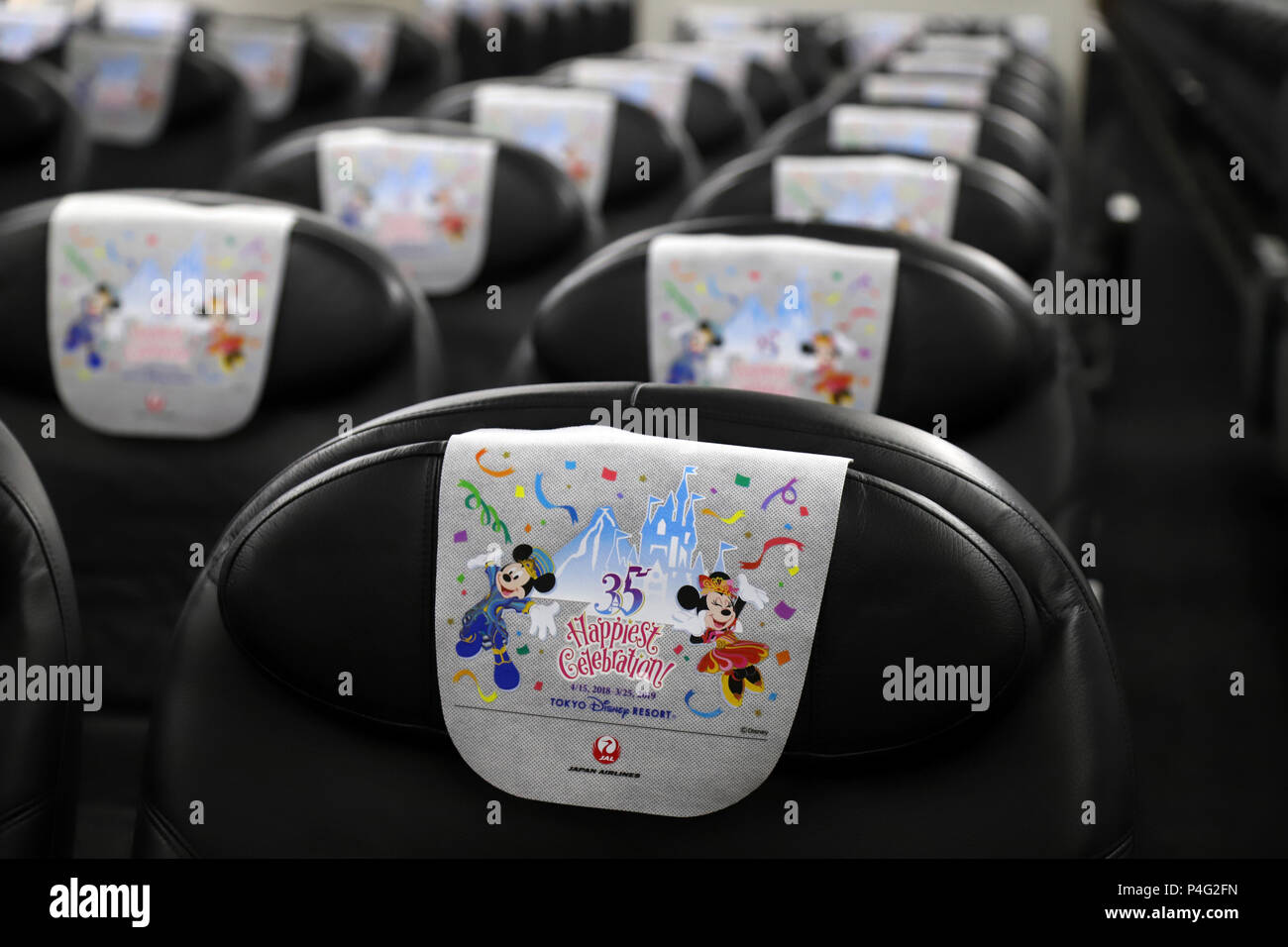 Tokyo Japan 22nd June 18 Disney Characters Deisgned Headrest Covers Are Displayed As Japan Airlines Jal And Disney Resort Operator Oriental Land Unveiled Disney Characters Designed Jal Jetliner Jal Celebration Express At Tokyo Japan 22nd June 18 Disney Characters Deisgned Headrest Covers Are Displayed As Japan Airlines Jal And Disney Resort Operator Oriental Land Unveiled Disney Characters Designed Jal Jetliner Jal Celebration Express At