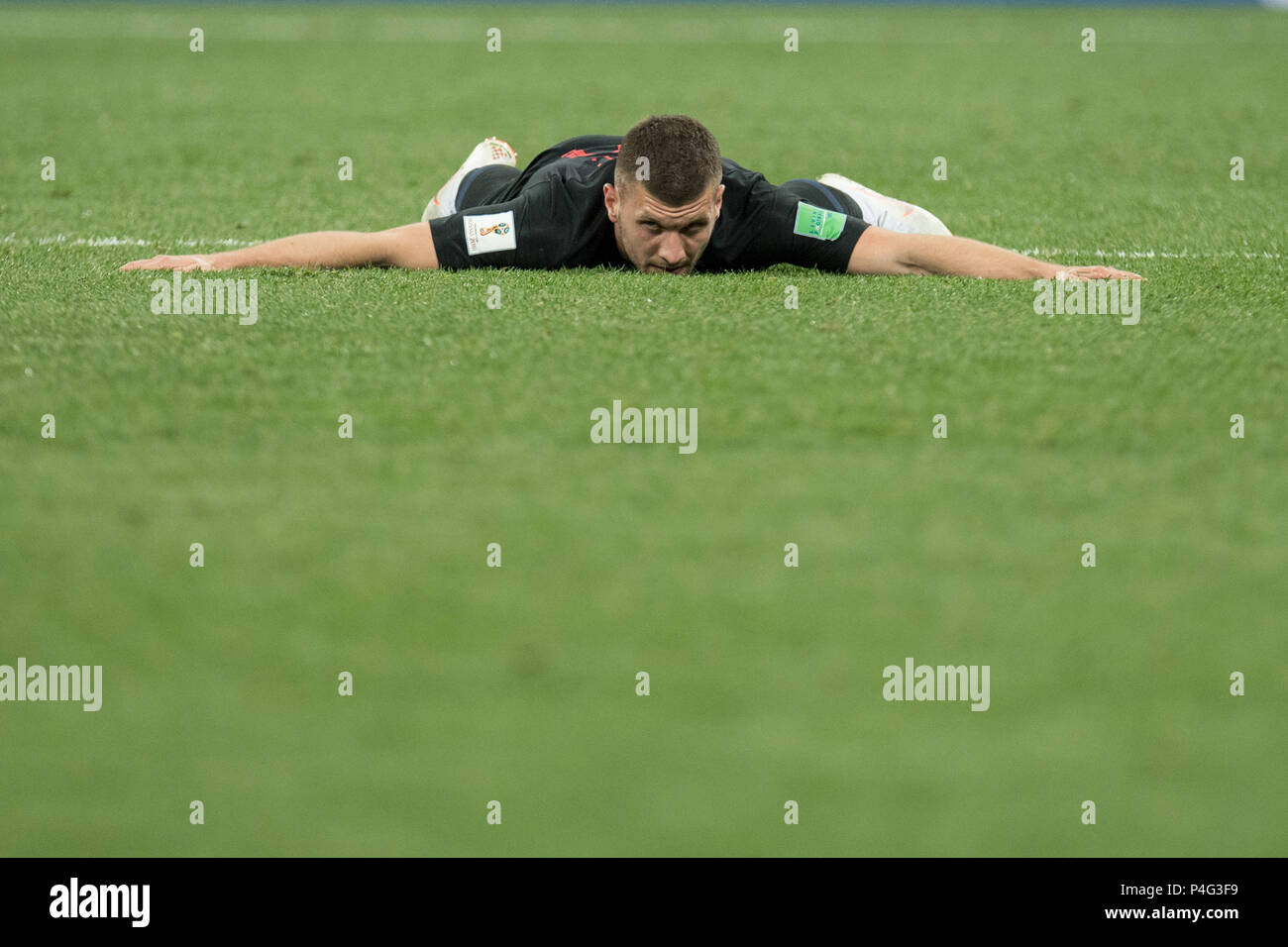 Nizhny Novgorod, Russia. 21 June 2018.  Ante REBIC (CRO) lies on the pitch, lying, full figure, Argentina (ARG) - Croatia (CRO) 0: 3, preliminary round, Group D, match 23, on 21.06.2018 in Moscow; Football World Cup 2018 in Russia from 14.06. - 15.07.2018. | usage worldwide Credit: dpa/Alamy Live News Credit: dpa picture alliance/Alamy Live News Stock Photo