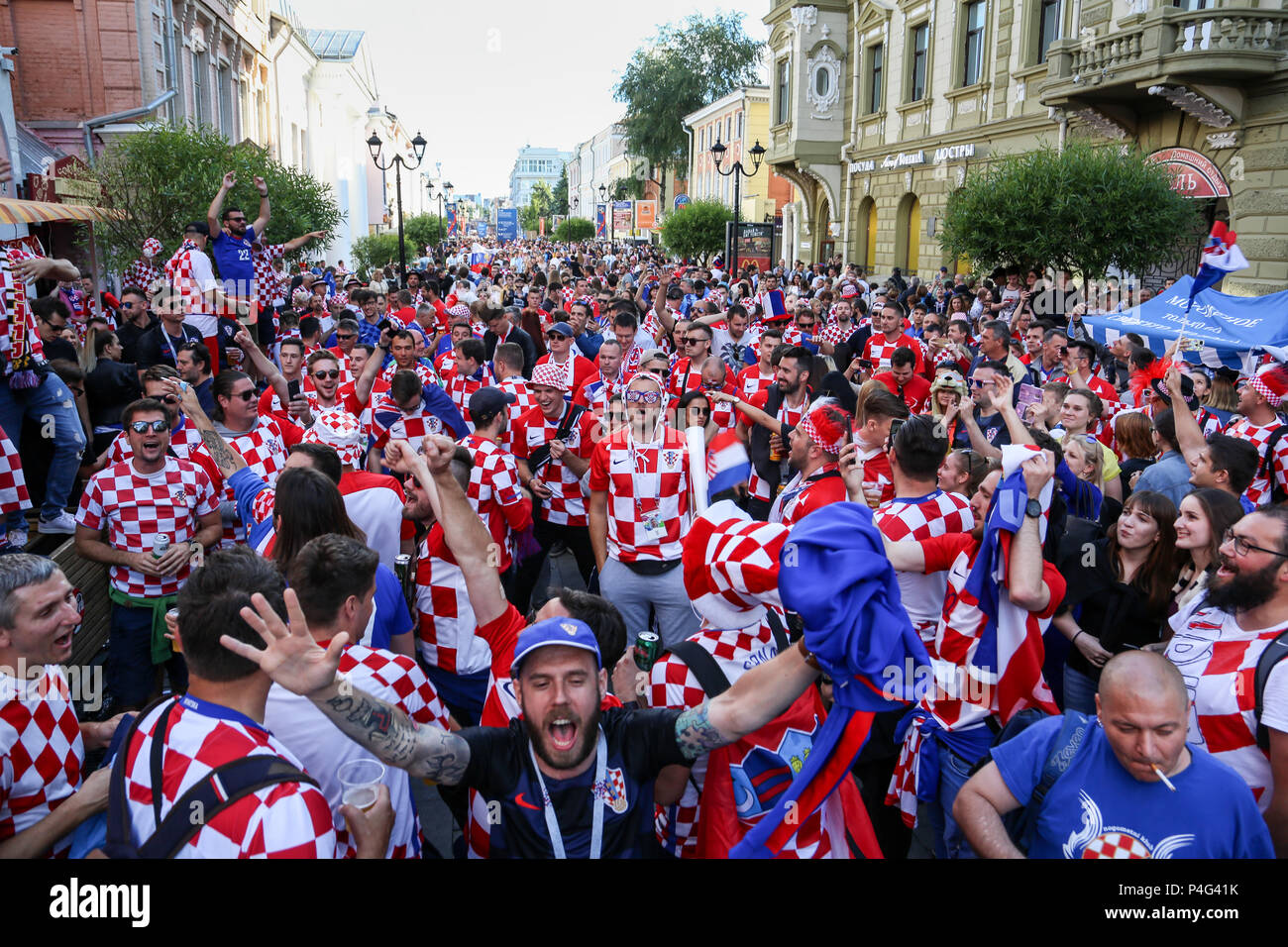 Nizhny Novgorod, Russia . 21st June, 2018. Croatia fans watching the Argentina vs Croatia match in the fan zone. The FIFA World Cup 2018 is the 21st FIFA World Cup which starts on 14 June and ends on 15 July 2018 in Russia. Credit: SOPA Images Limited/Alamy Live News Stock Photo