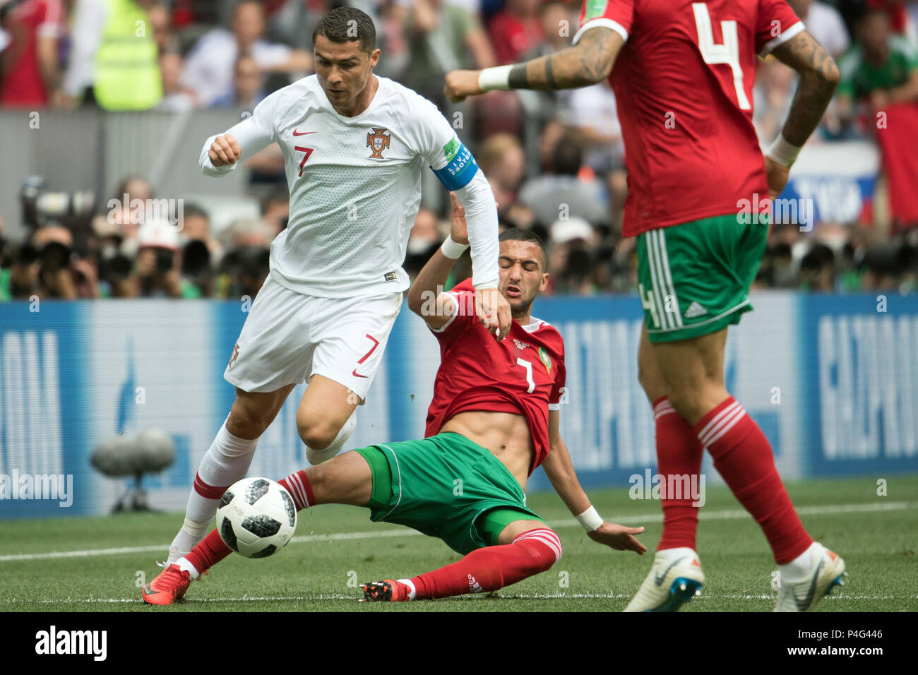 Moscow Soccer Russia th June 18 World Cup Portugal Vs Morocco Preliminary Round Group B 2nd Match Day In The Luzhniki Stadium Cristiano Ronaldo From Portugal L And Hakim Ziyech From Morocco Moscow Soccer Russia th June 18 World Cup Portugal Vs Morocco Preliminary Round Group B 2nd Match Day In The Luzhniki Stadium Cristiano Ronaldo From Portugal L And Hakim Ziyech From Morocco