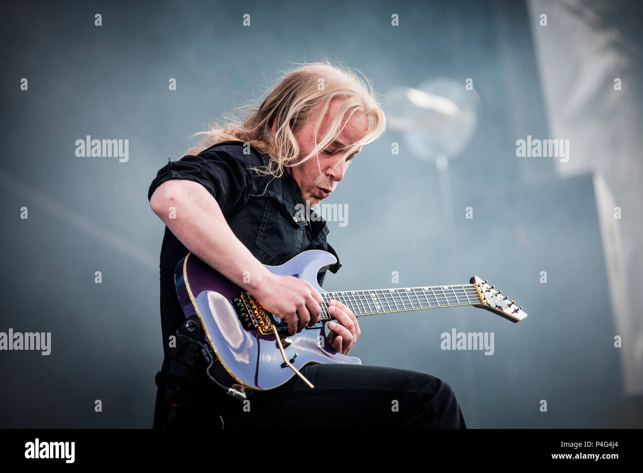 Denmark, Copenhagen - June 21, 2018. Nightwish, the Finnish symphonic metal band, performs a live concert during the Danish heavy metal festival Copenhell 2018 in Copenhagen. Here guitarist Emppu Vuorinen is seen live on stage. (Photo credit: Gonzales Photo - Christian Hjorth). Stock Photo