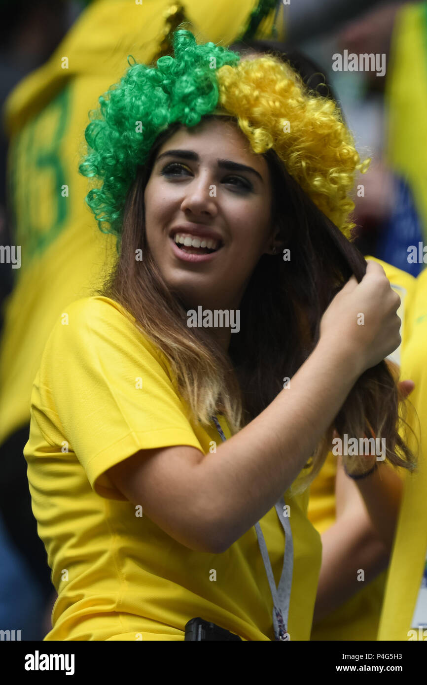 Saint Petersburg, Russia. 22 June 2018. FIFA World Cup Football, Group E, Brazil versus Costa Rica; Brazilian fan in team colours Credit: Action Plus Sports Images/Alamy Live News Stock Photo