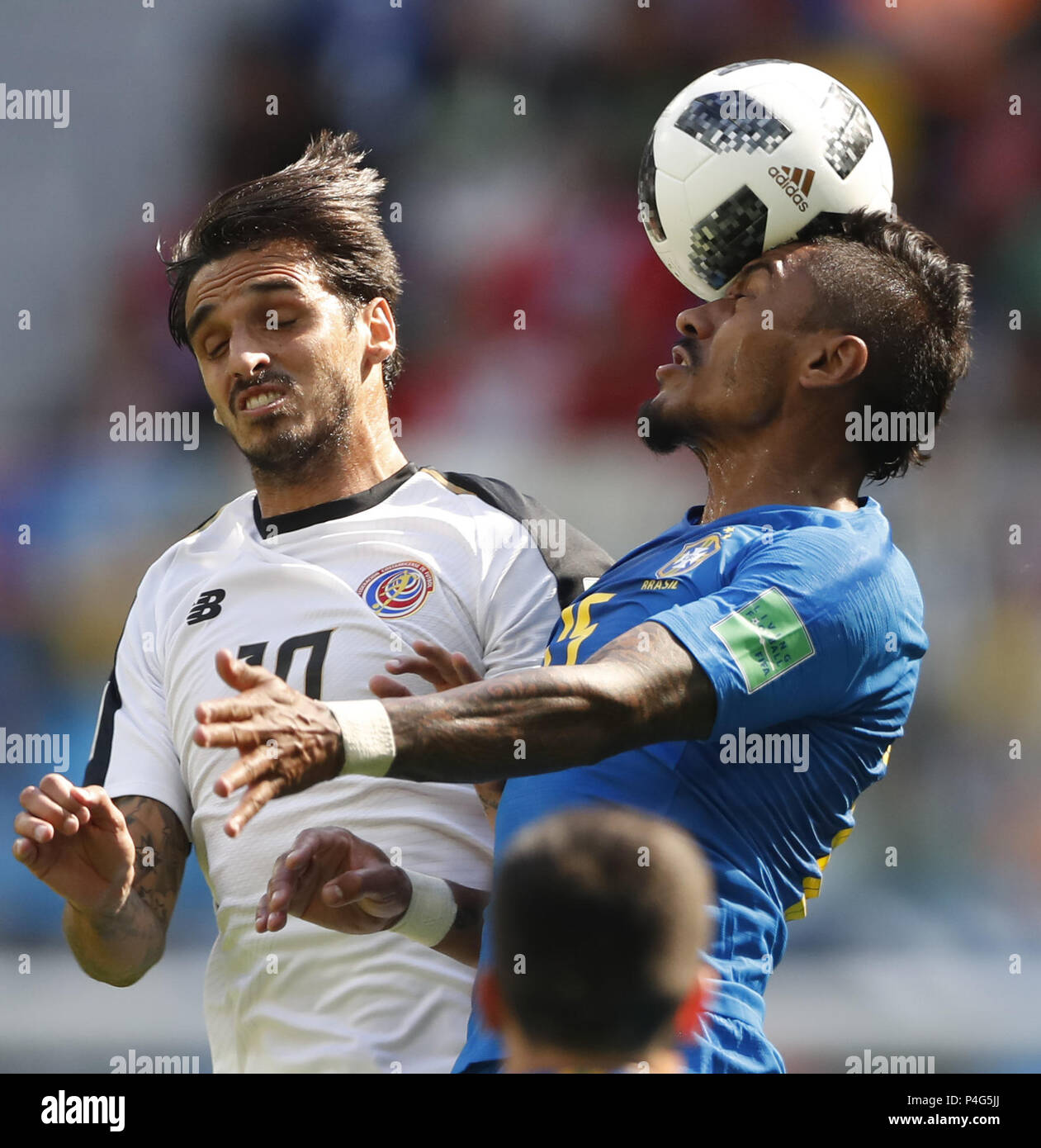Saint Petersburg, Russia. 22nd June, 2018. Paulinho (R) of Brazil vies with Bryan Ruiz of Costa Rica during the 2018 FIFA World Cup Group E match between Brazil and Costa Rica in Saint Petersburg, Russia, June 22, 2018. Credit: Cao Can/Xinhua/Alamy Live News Stock Photo